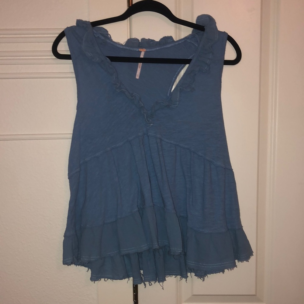 Blue ruffled Tank Top from Free People. Size Small.